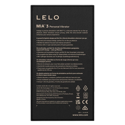 LELO MIA 3 Masajeador Personal con Forma de Lápiz Labial
